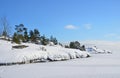 Russia, lake Ladoga Ladozhskoye, the gulf of Murolakhti Kocherga in frosty winter day