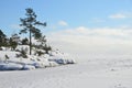 Russia, lake Ladoga Ladozhskoye, the gulf of Murolakhti Kocherga in frosty winter day