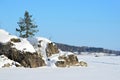 Russia, lake Ladoga Ladozhskoye, the gulf of Murolakhti Kocherga in frosty winter day