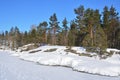 Russia, lake Ladoga Ladozhskoye, the gulf of Murolakhti Kocherga in frosty winter day