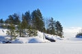 Russia, lake Ladoga Ladozhskoye, the gulf of Murolakhti Kocherga in frosty winter day
