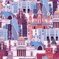 Russia landmarks vector pattern. Russian symbol seamless background