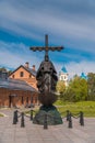 Russia. Leningrad region. May 29, 2022. Monument to the Monk Arseniy Konevsky on the island of Konevets.