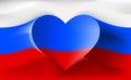 Russia with love. Russian national flag with heart shaped waves. Background in the colors of the Russian flag. Heart shape, vector