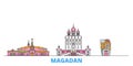 Russia, Magadan line cityscape, flat vector. Travel city landmark, oultine illustration, line world icons