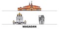 Russia, Magadan flat landmarks vector illustration. Russia, Magadan line city with famous travel sights, skyline, design
