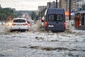 Russia, Magnitogorsk, August 13, 2019. The consequences of a hurricane rain on city streets. Flooding. The effects of global
