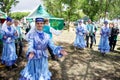 Russia, Magnitogorsk, - June, 15, 2019. Beautiful girls dance in national costumes. The participants of the street parade during