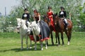 Russia, Magnitogorsk, - June, 23, 2018. Riders on horses in historical costumes during Sabantuy - the national holiday of the plow