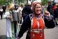 Russia, Magnitogorsk, - June, 15, 2019. Woman dancing on the street in folk costume during Sabantuy - the national holiday of the