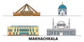 Russia, Makhachkala flat landmarks vector illustration. Russia, Makhachkala line city with famous travel sights, skyline