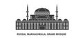 Russia, Makhachkala, Grand Mosque, travel landmark vector illustration