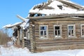 Wooden old ruined house in the village. Royalty Free Stock Photo