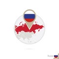 Russia map and flag in circle. Map of Russia, Russia flag pin. Map of Russia in the style of the globe Royalty Free Stock Photo