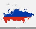 Russia Flag Map. Map of the Russian Federation with the Russian national flag isolated on a white background. Vector Illustration Royalty Free Stock Photo