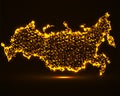 Russia map with glowing particles. Luminous background