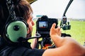 russia - may, 2019 extreme photographer in a helicopter