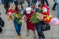 RUSSIA - MAY 09: Female World War II veteran with a bouquet of f