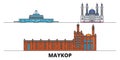 Russia, Maykop flat landmarks vector illustration. Russia, Maykop line city with famous travel sights, skyline, design.