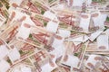 Russia money roubles banknotes, heap of russian rubles, currency background. background of Bank of Russia notes
