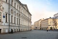 Russia, Moscow, April 2020. Empty streets of the city. Quarantine in Moscow. Rare passers-by. City center, Vozdvizhenka street