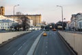 Russia, Moscow, April 2020. Empty streets of the city. Quarantine in Moscow. Rare passers-by in disposable masks, rare cars. City