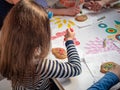 Russia, Moscow 26 april, 2019: Master class on Manezhnaya Square for children on Easter. Preschool children at a master