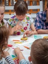 Russia, Moscow 26 april, 2019: Master class on Manezhnaya Square for children on Easter. Preschool children at a master