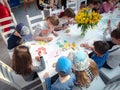 Russia, Moscow 26 april, 2019: Master class on Manezhnaya Square for children on Easter. Preschool children at a master