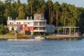 Russia, Moscow August 2018: building of the rescue center of the river bank.