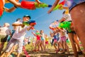 Russia. Moscow. August 11, 2018 Children playing outdoors with water cannons on a beautiful sunny day