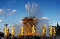 Russia, Moscow, August 2019: the fountain of friendship of the peoples of the USSR against the blue sky on a Sunny day in VDNH