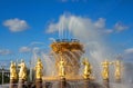 Russia, Moscow, August 2019: the fountain of friendship of the peoples of the USSR against the blue sky on a Sunny day in VDNH