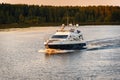 Russia, Moscow August 2018: small high-speed boat sails on the river channel