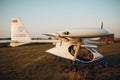 RUSSIA, MOSCOW - AUGUST 1, 2020: Small private single engine propeller airplane at regional airport Royalty Free Stock Photo