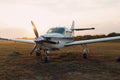 RUSSIA, MOSCOW - AUGUST 1, 2020: Small private single engine propeller airplane at regional airport Royalty Free Stock Photo