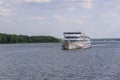 Russia, Moscow August 2018: small river tourist boat on the river channel named after Moscow Royalty Free Stock Photo