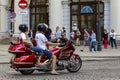 Russia, Moscow, August 4, 2018, a young couple riding a motorcycle, editorial