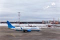 Russia Moscow 2021-03-01 Boeing 737 Pobeda Airlines russian company low cost price in airport Royalty Free Stock Photo
