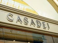 10.04.2021 Russia, Moscow. Casadei boutique sign. An Italian company that produces shoes and accessories