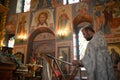 03.10.2020 Russia Moscow Church of the Kazan Icon of the Mother of God. Priest reading a prayer