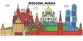 Russia, Moscow. City skyline, architecture, buildings, streets, silhouette, landscape, panorama, landmarks. Editable