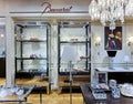 Exquisite interior of Baccarat boutique with crystal glassware in TSUM luxury shopping center, Moscow