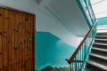 Russia, Moscow- December 15, 2019: interior room apartment public place, house entrance. doors, walls, corridors staircase
