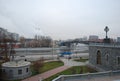 Patriarshy Bridge through the Moskva River near the Cathedral of Christ the Saviour. Royalty Free Stock Photo