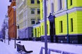 russia moscow december 17 2020. Yellow house on a snowy street editorial