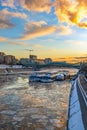 Icebreak Moscow river on dramatic sky Royalty Free Stock Photo