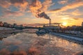 Icebreak Moscow river on dramatic sky Royalty Free Stock Photo
