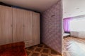 Russia, Moscow- February 10, 2020: interior room apartment shabby old sloppy not modern furnishings. cosmetic repairs required