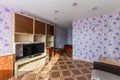 Russia, Moscow- February 10, 2020: interior room apartment shabby old sloppy not modern furnishings. cosmetic repairs required